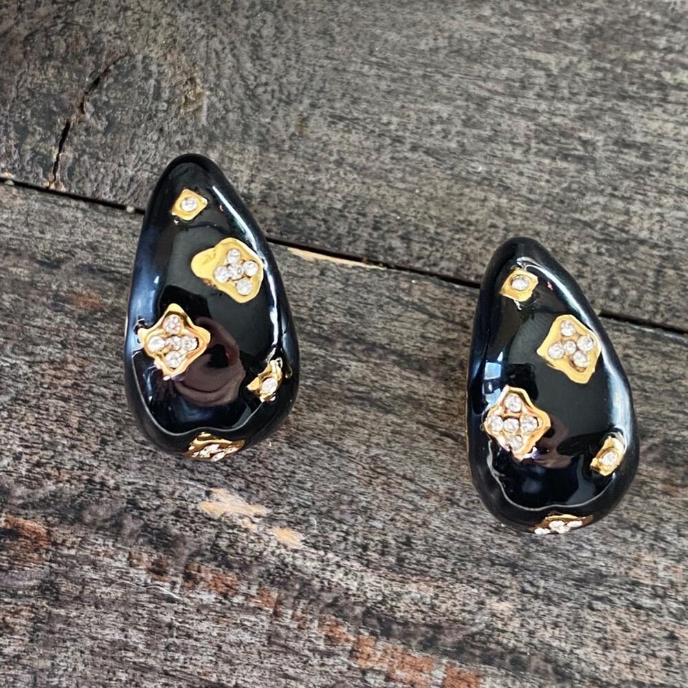 NEW Black Night Rhinestone Drop Earrings - Picture 2 of 10